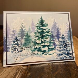 BUNDLE 9 EMBELLISHED CHRISTMAS HOLIDAY GREETING CARDS & ENVELOPES SNOWY SCENE